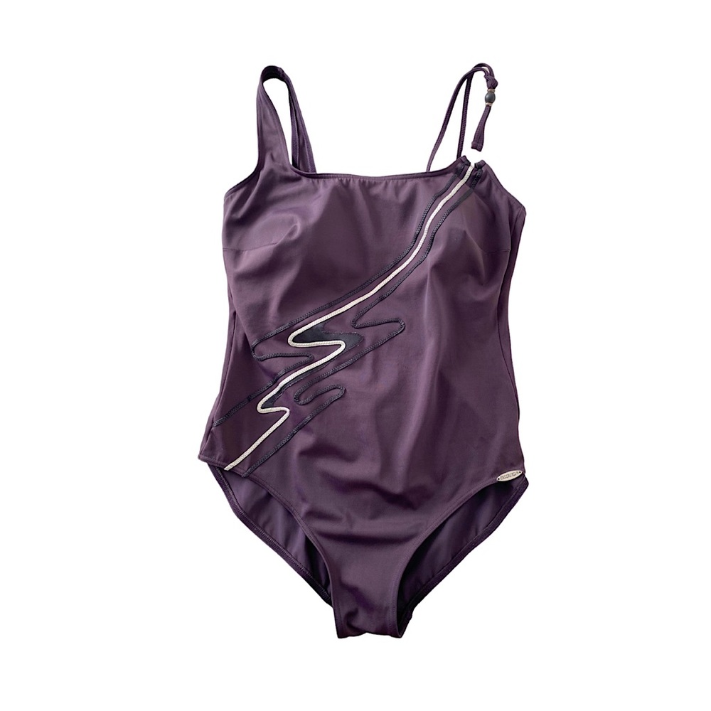 Sunflair Retro 80s One Piece Bathing Suit Aubergine Purple Abstract Embroidery L